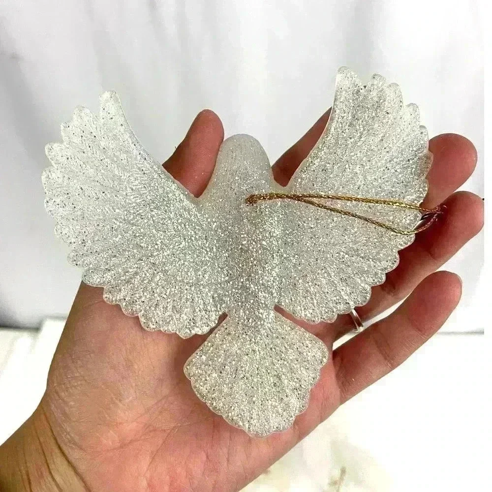 VTG 4‎ PC White Glitter Bird Christmas Ornaments